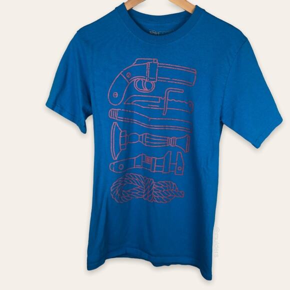 ShirtPunch Clue Weapons Board Game Themed Bright Blue Graphic Shirt - Picture 1 of 6